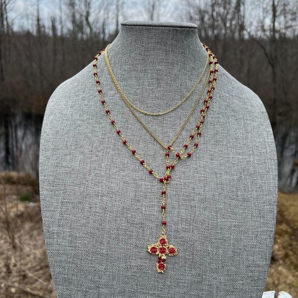 Off with their Heads Victorian Queen Vibes Unique Statement Necklace Cross - Picture 1 of 3